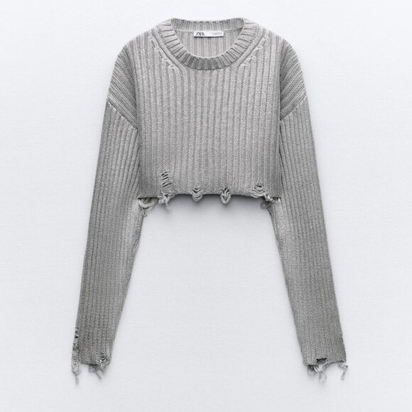 Zara ZW Collection CONTRAST TRIM KNITTED POLO SWEATER Silver / Metallic Size L - Picture 8 of 16